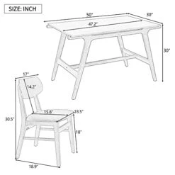 P PURLOVE 5 Piece Dining Table Set For 4,Mid-Century Table And Bench And 4 Faux Leather Dining Chairs For Home Kitchen Dining Room,Wood Kitchen Table Set For 4 -Safavieh Furniture 41YkcD5cPcL