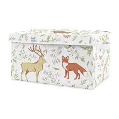 Sweet Jojo Designs Woodland Animal Toile Boy Or Girl Small Fabric Toy Bin Storage Box Chest For Baby Nursery Or Kids Room - Grey, Green And Brown Bear Deer Fox