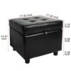 H&B Luxuries Tufted Leather Square Flip Top Storage Ottoman Cube Foot Rest (Black)