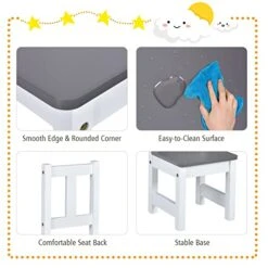 Costzon Kids Table And Chair Set, Wood Activity Table With Toy Storage Bench & 2 Chairs For Children Reading, Arts, Crafts, Snack Time, Homework, Playroom, Toddler Table And Chair Set (Grey) -Safavieh Furniture 41Z01fCzplL
