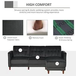 HOMCOM Upholstered L-Shaped Sofa Bed, Reversible Sectional Recliner Sofa Set, Velvet-Touch Sleeper Futon With Footstool, Black 13 HOMCOM Upholstered L-Shaped Sofa Bed, Reversible Sectional Recliner Sofa Set, Velvet-Touch Sleeper Futon With Footstool, Black -Safavieh Furniture 41Z4KaTsv4L