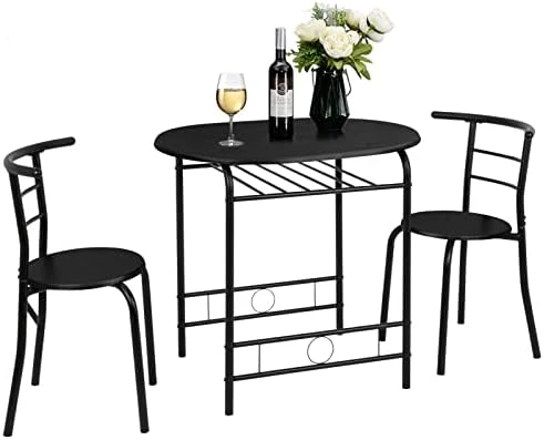 VINGLI 3 Piece Dining Set,Small Kitchen Table Set For 2,Breakfast Table Set,Kitchen Wooden Table And 2 Chairs For Small Space/Dining Room/Apartment,Metal Frame,Wine Rack,White&Light Oak 6 VINGLI 3 Piece Dining Set,Small Kitchen Table Set For 2,Breakfast Table Set,Kitchen Wooden Table And 2 Chairs For Small Space/Dining Room/Apartment,Metal Frame,Wine Rack,White&Light Oak - Image 6