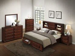 Asger Wood Bed Room Set, King, Antique Oak Finish