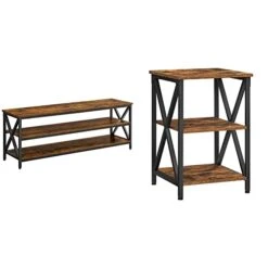 VASAGLE TV Stand For Up To 65-Inch Televisions, 57.9 X 15.7 X 19.7, Rustic Brown & End Table, Side Table With Storage, 15.7 X 15.7 X 23.6 Inch, Rustic Brown And Black ULET278B01V1
