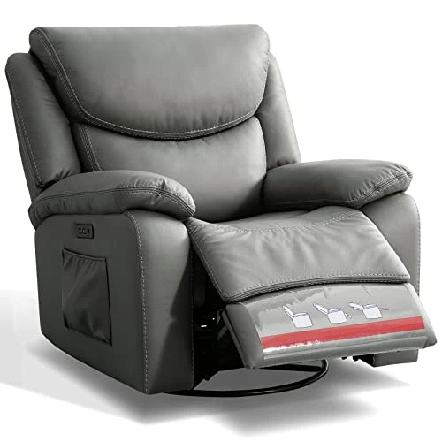 COOSLEEP Large Power Recliner Swivel Glider With USB And Type-C Charging Ports, Upholstered Breathable Leather Living Room Reclining Sofa Chair With Lumbar Support (Grey) 1 COOSLEEP Large Power Recliner Swivel Glider With USB And Type-C Charging Ports, Upholstered Breathable Leather Living Room Reclining Sofa Chair With Lumbar Support (Grey)