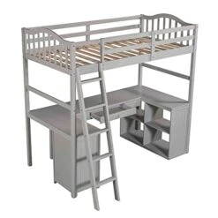 Cotoala Twin Size Loft Bed With Desk And Drawers For Kids, Bedroom, Boys, Girls, Teens, Wooden Loftbed Frames W/Shelves & Cabinet, No Box Spring Need, Grey -Safavieh Furniture 41ZB7M6Im5L