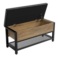 URKNO Industrial Storage Bench, Flip Top Long Shoe Bench, Upholstered Bed End Stool With Leather Padded Seat And Shelf, For Hallway,Living Room, Bedroom, Rustic Brown -Safavieh Furniture 41ZCMDdsNzL
