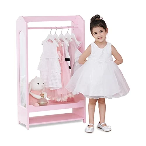 Teamson Kids - Windsor Wooden Dress Up Storage Kids Costume Organizer Center Open Hanging Armoire Closet Unit Furniture With Hooks And Mirror - Pink 1 Teamson Kids - Windsor Wooden Dress Up Storage Kids Costume Organizer Center Open Hanging Armoire Closet Unit Furniture With Hooks And Mirror - Pink
