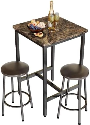 AWQM Dining Table Set For 4, Modern 47.2" Kitchen Table With Benches Set, Marble Tone Texture, Metal Frame, Height Adjustable Feet, Dining Room Table Set For Kitchen, Dining Room - Black 8 AWQM Dining Table Set For 4, Modern 47.2" Kitchen Table With Benches Set, Marble Tone Texture, Metal Frame, Height Adjustable Feet, Dining Room Table Set For Kitchen, Dining Room - Black - Image 8