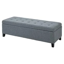 HOMCOM 51 Large Tufted Linen Fabric Ottoman Storage Bench With Soft Close Top - Heather Grey