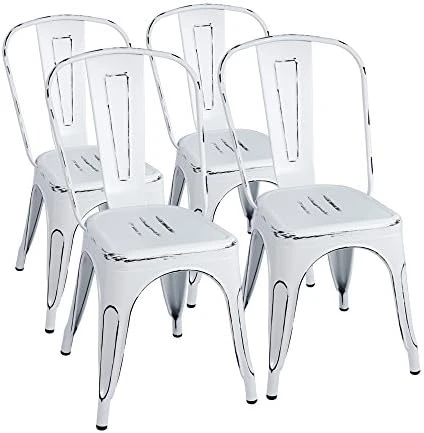 Furmax Metal Chairs Indoor/Outdoor Use Stackable Chic Dining Bistro Cafe Side Chairs Set Of 4 (Distressed White) 6 Furmax Metal Chairs Indoor/Outdoor Use Stackable Chic Dining Bistro Cafe Side Chairs Set Of 4 (Distressed White) - Image 6