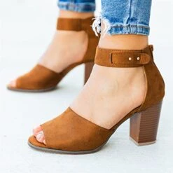 MatureGirl Wedge Sandals For Women Summer Ladies Solid Color Suede Fish Mouth Chunky High Heel Zipper Sandals White Sandals For Women Size 7 (Khaki, 6.5-7)