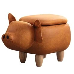 Ottoman Storage Stool Pigs Shape Animal Footstools For Bedroom, Living Room Or Entryway,Gift For Kids (Color : Brown, Size : 33 * 34 * 66cm)