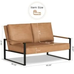 AWQM PU Leather Love Seats Sofa, 45" Mini Upholstered Couch For Small Space, Modern Accent Chair With Armrest And Removable Cushions, 2-Seater Lounge For Living Room, Bedroom, Office (Brown)