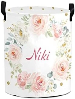 Blush Pink Gold Floral Laundry Hamper Personalized With Name Canvas Waterproof Storage Bin With Handle For Kids Nursery Hamper Gift Baskets Home Organizer -Safavieh Furniture 41ZdfWOoVL. AC