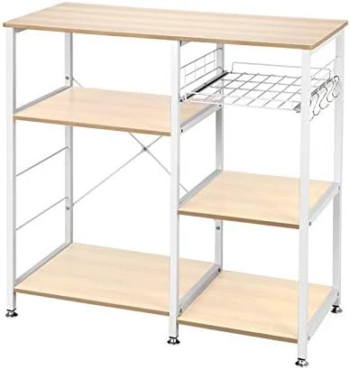 Vasitelan Kitchen Baker's Rack Utility Storage Shelf Microwave Stand 3-Tier+3-Tier Table For Spice Rack Organizer Workstation (Oak) 7 Vasitelan Kitchen Baker's Rack Utility Storage Shelf Microwave Stand 3-Tier+3-Tier Table For Spice Rack Organizer Workstation (Oak) - Image 7
