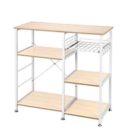 Vasitelan Kitchen Baker's Rack Utility Storage Shelf Microwave Stand 3-Tier+3-Tier Table For Spice Rack Organizer Workstation (Oak) 1 Vasitelan Kitchen Baker's Rack Utility Storage Shelf Microwave Stand 3-Tier+3-Tier Table For Spice Rack Organizer Workstation (Oak)
