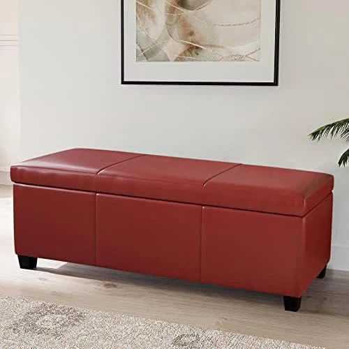 BELLEZE 47 Inch Storage Ottoman, Faux Leather Storage Bench Bedroom Bench With Safety Close Hinge, Ottoman With Storage For Living Room, Entryway, Hallway, Foot Rest, Support 300lbs - Rustic Gray 5 BELLEZE 47 Inch Storage Ottoman, Faux Leather Storage Bench Bedroom Bench With Safety Close Hinge, Ottoman With Storage For Living Room, Entryway, Hallway, Foot Rest, Support 300lbs - Rustic Gray - Image 5