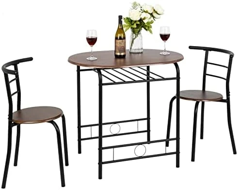VINGLI 3 Piece Dining Set,Small Kitchen Table Set For 2,Breakfast Table Set,Kitchen Wooden Table And 2 Chairs For Small Space/Dining Room/Apartment,Metal Frame,Wine Rack,White&Light Oak 10 VINGLI 3 Piece Dining Set,Small Kitchen Table Set For 2,Breakfast Table Set,Kitchen Wooden Table And 2 Chairs For Small Space/Dining Room/Apartment,Metal Frame,Wine Rack,White&Light Oak - Image 10
