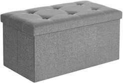 SONGMICS Ottoman Storage Bench, 21 Gal. Folding Chest With Breathable Linen-Look Fabric, Holds 660 Lb, For Entryway, Living Room, Bedroom, Light Gray ULSF001G02 -Safavieh Furniture 41a11atEx7S. AC