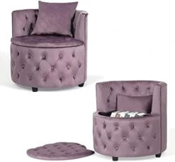 Homebeez Round Velvet Storage Ottoman, Button Tufted Footrest Stool Coffee Table For Living Room (Grey) -Safavieh Furniture 41a1WJiBkkL. AC