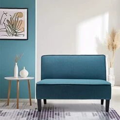 Yongqiang Small Loveseat Sofa For Living Room Bedroom Dining Room Fabric Settee Mini Couch Upholstered Armless Banquette Bench Blue -Safavieh Furniture 41a3gLMMd4S