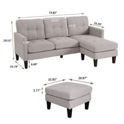 LETATA Convertible Sectional Sofa Couch With Chaise, Gray L Shaped Couch Sofa Set With Reversible Ottoman, Modern Small Sectional Couches For Living Room,Apartment,Small Spaces (Light Grey)