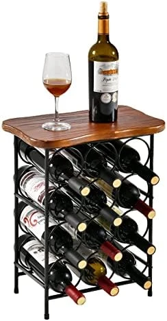 WELLAND Wine Rack End Table, Freestanding Small Wine Console Table, 13 Bottles Rustic Wine Stand Storage Organizer Display Rack | Metal & Natural Edge Cedar Wood Top | 13.8" W X 7.3" D X 20.1" H 8 WELLAND Wine Rack End Table, Freestanding Small Wine Console Table, 13 Bottles Rustic Wine Stand Storage Organizer Display Rack | Metal & Natural Edge Cedar Wood Top | 13.8" W X 7.3" D X 20.1" H - Image 8
