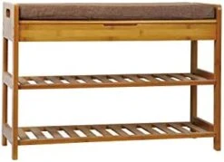 C&AHOME Shoe Bench Bamboo, 3-Tier Shoe Organizer With Cushion, Shoe Rack Bench For Entryway, Max Load 260 LBS, Removable Seat Cushion Bench, Ideal For Hallway, Living Room, Bedroom, Natural Color -Safavieh Furniture 41aAb8TQLuL. AC