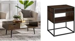 Walker Edison Montclair Mid Century Modern Two Toned 1 Drawer Coffee Table, 42 Inch, Glass And Dark Walnut & Theo Mid Century Modern 2 Door Asymmetrical Glass Shelf Buffet, 44 Inch, Dark Walnut -Safavieh Furniture 41aDxfTwKaL. AC