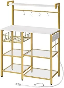 HOOBRO Bakers Rack With Power Outlet, Microwave Stand With Mesh Basket, Coffee Station With 4 S-Shaped Hooks, Kitchen Shelf, For Kitchen, Living Room, Coffee Bar Station, Rustic Brown BF05HB01 -Safavieh Furniture 41aHBhq7hPL. AC