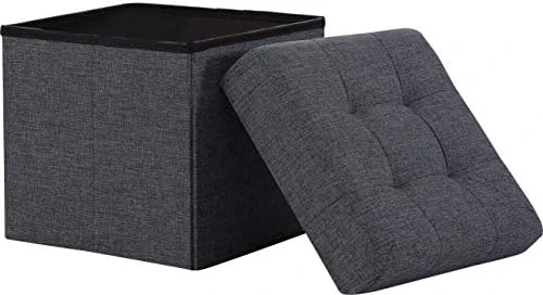 Ornavo Home Foldable Tufted Linen Storage Ottoman Square Cube Foot Rest Stool/Seat - 15" X 15" X 15" (Beige) 8 Ornavo Home Foldable Tufted Linen Storage Ottoman Square Cube Foot Rest Stool/Seat - 15" X 15" X 15" (Beige) - Image 8