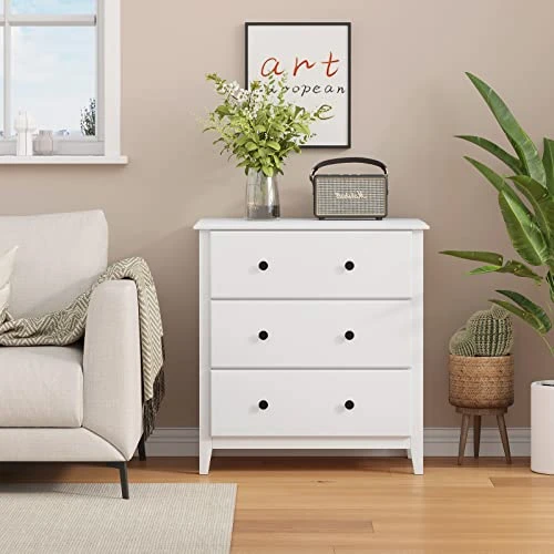 3 Drawer Dresser, 27.5''W Wood Dresser Chest With Wide Storage Space, Storage Tower Clothes Organizer, Large Storage Cabinet For Bedroom, Living Room (Modern White) 4 3 Drawer Dresser, 27.5''W Wood Dresser Chest With Wide Storage Space, Storage Tower Clothes Organizer, Large Storage Cabinet For Bedroom, Living Room (Modern White) - Image 4