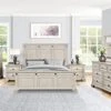 Va Wood Bedroom Set, King Panel Bed, Dresser, Mirror, Two Nightstands, Chest, Distressed Parchment