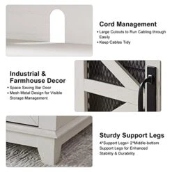 OKD Farmhouse TV Stand For 65+ Inch TV, Industrial & Farmhouse Media Entertainment Center W/Sliding Barn Door, Rustic TV Console Cabinet W/Adjustable Shelves For Living Room, Antique White -Safavieh Furniture 41aTLfzzaNL