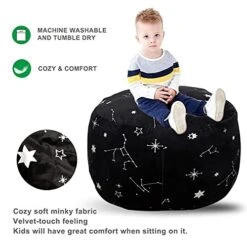 Stuffed Animal Storage, Bean Bag Chair COVER - 2 In 1 Organization Bag For Kids Toy Storage & Bean Bag Chair Cover (NO BEANS) For Kids Teens, Zipper Opening, Soft Velvet, X-Large (34" Black) -Safavieh Furniture 41aTQizpJmL