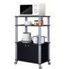 DORTALA 3-Tier Kitchen Baker’s Rack, Utility Microwave Oven St& Cart W/ Shelf & Cabinet, Large Storage Cabinet For Kitchen, Living Room, Movable Workstation Shelf W/ Wheels For Wine, Dishes, Black