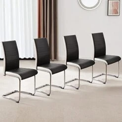 SICOTAS Dining Chairs Set Of 2 - Modern Kitchen Chairs Faux Leather, High Back Dining Room Chairs With Metal Base, Upholstered Dinner Chairs, 2 PCS Armless Side Chair For Dining Room And Kitchen,Black -Safavieh Furniture 41adEv3NvIL. AC