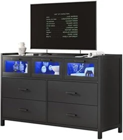 AOGLLATI Dresser For Bedroom, Chest Of Drawers With LED Lights, 7 Drawers Dresser, Wide Storage Organizer Unit With Wood Frame And Wooden Drawers, Storage Dresser For Entryway, Closet -Safavieh Furniture 41adsevXBPL. AC