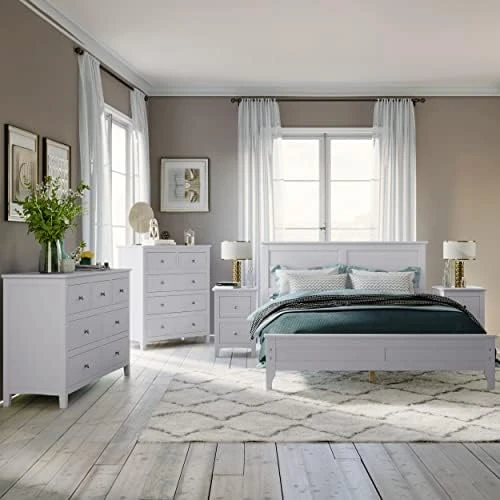 Harper & Bright Designs 3 Pieces Bedroom Set Full Size Platform Bed With Nightstand And Dresser, USB Port, Solid Wood Bedroom Furniture Set Perfect for Kids/Teens/Adults Bedroom (Antique White) 6 Harper & Bright Designs 3 Pieces Bedroom Set Full Size Platform Bed With Nightstand And Dresser, USB Port, Solid Wood Bedroom Furniture Set Perfect for Kids/Teens/Adults Bedroom (Antique White) - Image 6