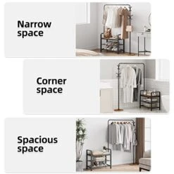 3-in-1 Design Coat Rack Shoe Bench, Clothing Racks For Hanging Clothes, Hall Tree Entryway Bench With Storage, Wood Look Accent Furniture With Metal Frame, Multifunctional Hallway Organizer -Safavieh Furniture 41aj0r0A1UL