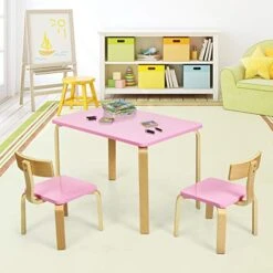 Costzon Kids Table And Chair Set, Wood Table And Chairs For Toddlers Reading, Arts, Crafts, Homework, Snack Time, 3 Piece Furniture For Playroom Home School Classroom, Childrens Table And Chair, Pink -Safavieh Furniture 41axFbFxKSL