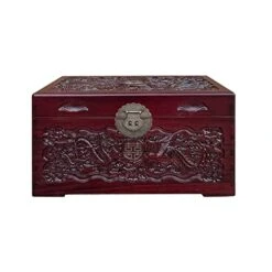 Small Oriental Burgundy Phoenix Dragon Carving Camphor Trunk Table Acs7531