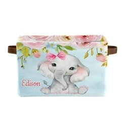 Blue Rose Elephant Beautiful Personalized Large Storage Box For Toy,Bathroom,Nursery,Home Kitchen Shelves,Custom Closet Decorative Storage Bins 4 Pack