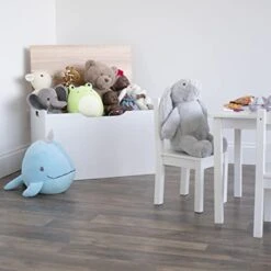 Humble Crew Expedition Hinged Toy Storage Chest With Lid, White & Natural Wood -Safavieh Furniture 41bRkWezL0L