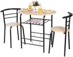 Giantex 3 Piece Dining Set Compact 2 Chairs And Table Set With Metal Frame And Shelf Storage Bistro Pub Breakfast Space Saving For Apartment And Kitchen (White & Natural) -Safavieh Furniture 41bd025cAAL. AC