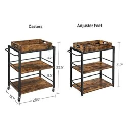 VASAGLE Industrial Bar Cart For The Home, Serving Cart With Wheels And Handle, 3-Tier Beverage Cart With Removable Tray And Storage Shelves For Living Room Kitchen, Rustic Brown And Black ULRC72X -Safavieh Furniture 41bjv29PByS