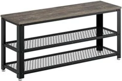 Rolanstar Shoe Bench, 3-Tier Shoe Rack, 39.4” Storage Entry Bench With Mesh Shelves Wood Seat, Rustic Foyer Bench For Hallway Front Door, Doorway, Living Room, Mudroom, Steel Frame, Rustic Brown -Safavieh Furniture 41bkGHqJrpL. AC
