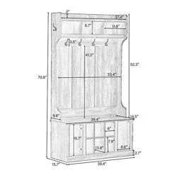 Merax 70.8" Hall Tree, Hall Tree With 6 Hooks, Coat Hanger, Entryway Bench, Storage Bench, 3-in-1 Design, For Entrance, Hallway (Tiger, 70.8") -Safavieh Furniture 41bnobZzm2L