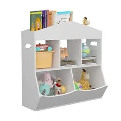 Toy Storage Organizer With Bookcase, Kids Bookshelf Toy Organizer White, Multifunctional Book And Toy Storage Cabinet, Freestanding Toy Storage Cubby For Boys Girls Playroom Nursery Classroom
